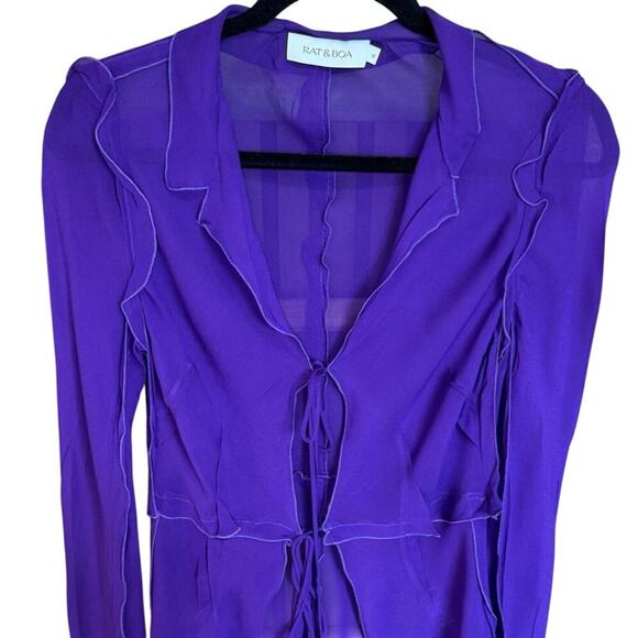 NWOT Rat And Boa Aphrodite Blouse Ruffle Semi Sheer Top In Purple Size Small - Picture 6 of 15